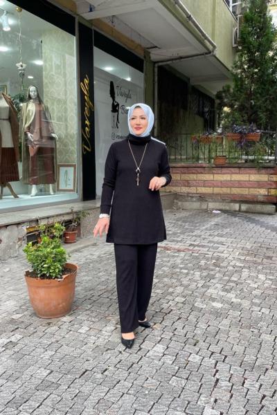 Örme pantolonlu takım Siyah