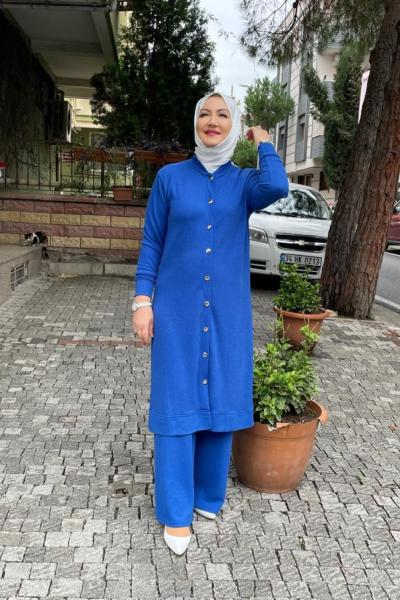 Örme pantolonlu  takım Mavi
