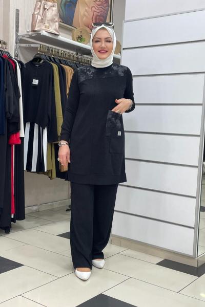 Örme pantolonlu takım Siyah