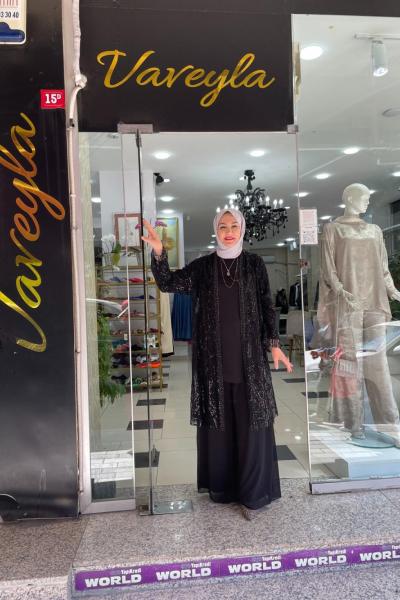 Paletli pantalonlu abiye Siyah