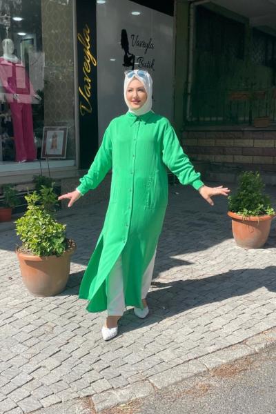 Pamuklu gömlek tunık Yeşil