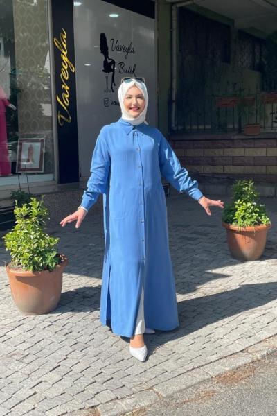 Pamuklu gömlek tunık Mavi