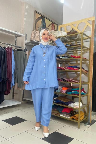 Pamuklu pantolonlu takım  Mavi