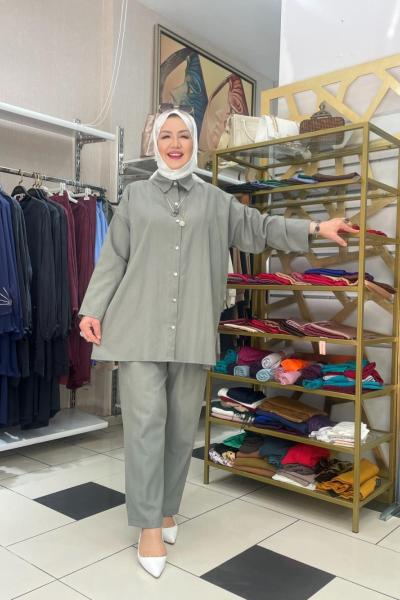 Pamuklu pantolonlu takım Yeşil
