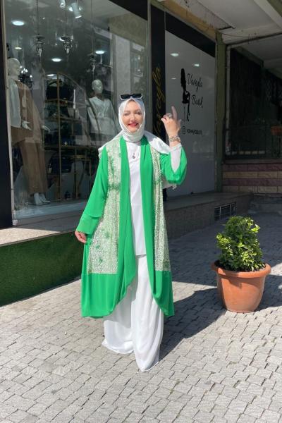 Pantalonlu paletli abiye takım Yeşil