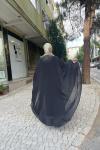 Pelerınlı şifon taşlı abaya Anadolu Siyahı