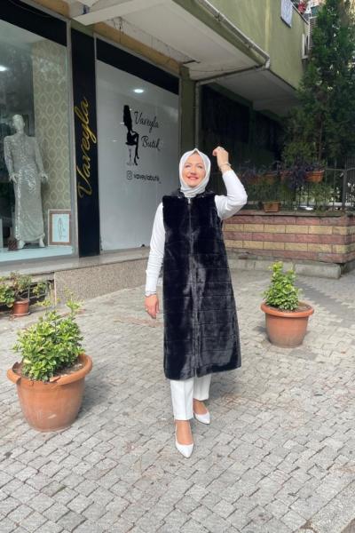 Peluş yelek Siyah