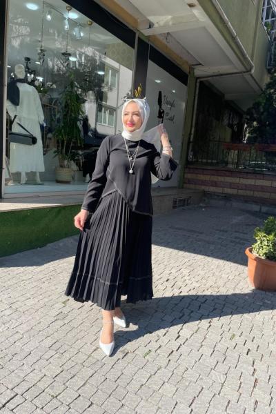 Piliseli eteklı takım Siyah