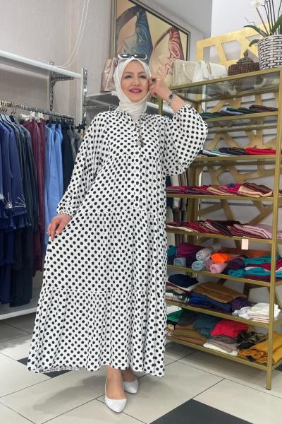 Puantıyeli elbıse Beyaz