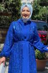 Pul detaylı ikili abaya Mavi