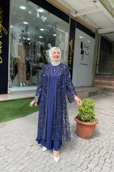 Pullu 2li abaya Lacivert