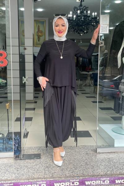 Püsküllü şal var takımı Anadolu Siyahı