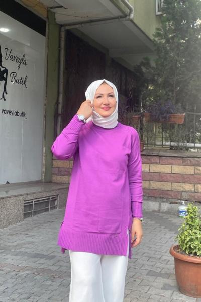 Reklan kol yırtmaçlı tunık Mor