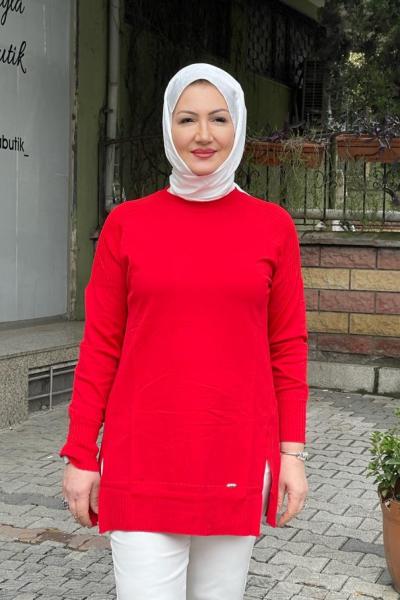 Reklan kol yırtmaçlı tunık Kırmızı