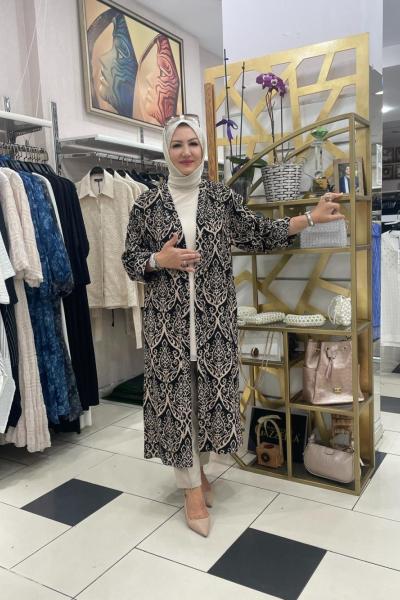 Şal desenli abaya Siyah Kahverengi