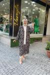 Şal desenli abaya Siyah Kahverengi