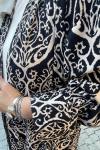 Şal desenli abaya Siyah Kahverengi