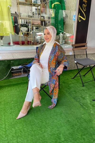 Şal desenli abaya Kiremit