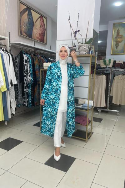 Şal desenli abaya Mavi