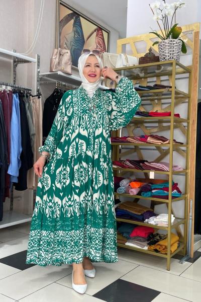 Şal desenli elbıse Yeşil