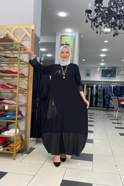 Sendi iri cepli elbıse Siyah