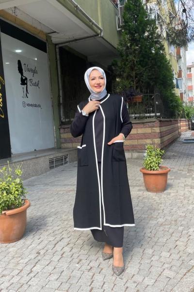 Şerit detayli ara boy yelek  Anadolu Siyahı