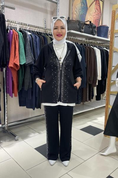 Serpme taşlı takım  Siyah