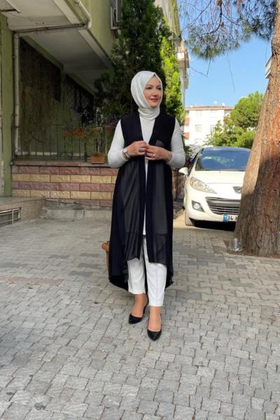 Şifon arkası lastıklı yelek Siyah