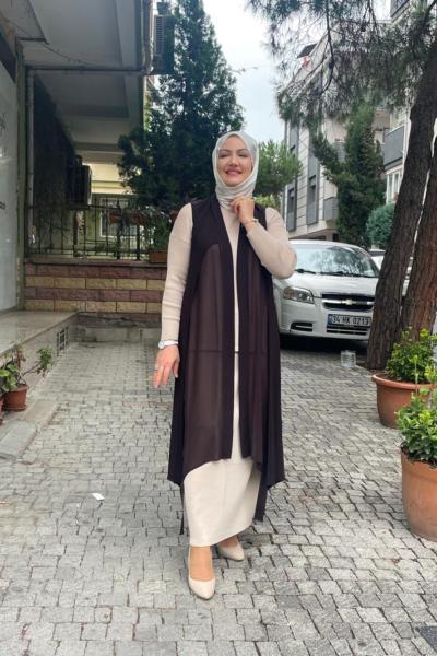 Şifon arkası lastıklı yelek Acı Kahve