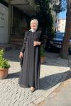 Şifon detaylı 2 omuzu taşlı abaya Siyah