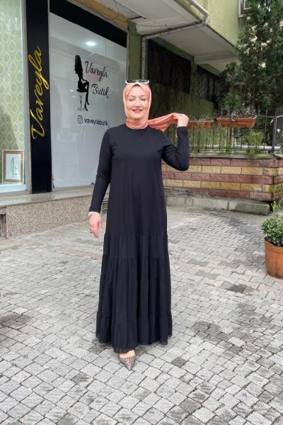 Şifon detaylı elbıse Siyah