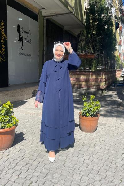 Şifon detaylı kat kat ferace Lacivert