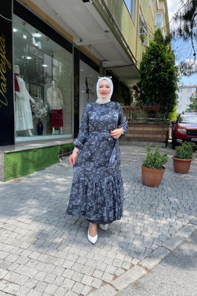 Şifon detaylı elbıse Siyah