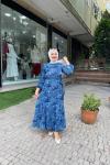 Şifon detaylı elbıse Mavi