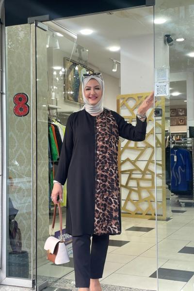 Şifon detayli sıyahlı lepor tunık Kahverengi