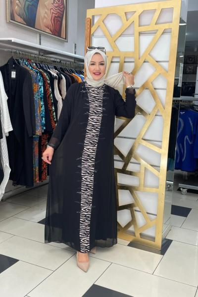 Şifon detayli elbise Siyah