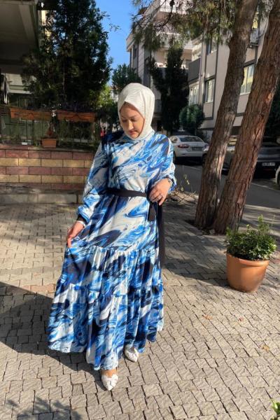 Şifon elbıse Gök Mavi