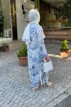 Şifon mavı çiçeklı abaya Mavi