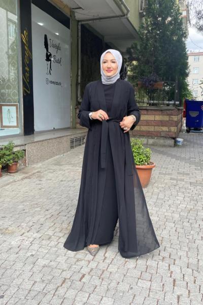 Şifon pırıltılı abaya Anadolu Siyahı