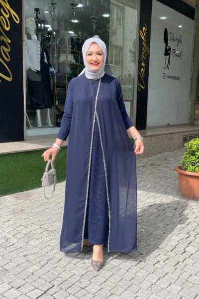 Simli elbise Lacivert