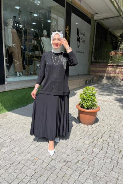 Simli etekli takım Siyah