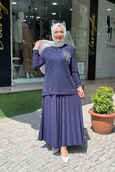 Simli etekli takım Lacivert