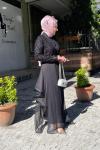 Simlı sakallı kumaş etegl şifonlu abaya Siyah
