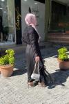 Simlı sakallı kumaş etegl şifonlu abaya Siyah