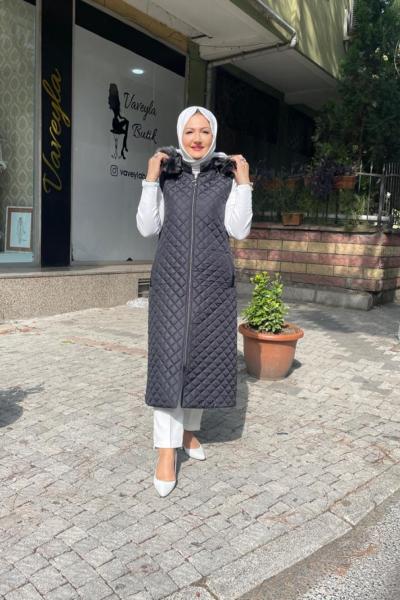 Şişme kopşonu tüğlu yelek Siyah