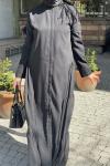 Sol Omuzu Parıltı İşlemeli Eteği Kat Kat Detaylı Abaya Siyah