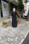 Sol Omuzu Parıltı İşlemeli Eteği Kat Kat Detaylı Abaya Siyah