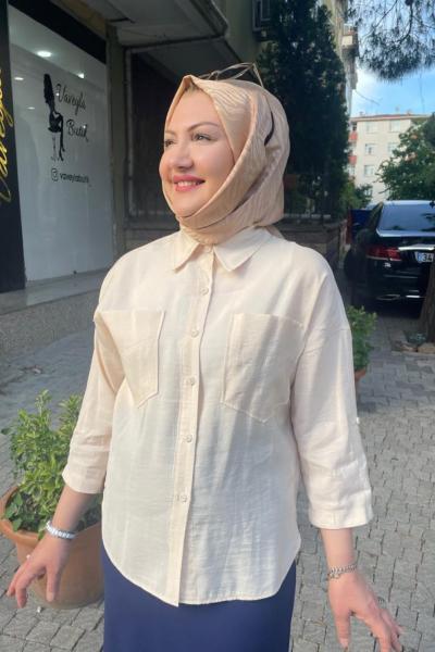 Spor ceplı gömlek Ekru