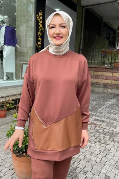 Sukuba derı garnılı tunık Kahverengi