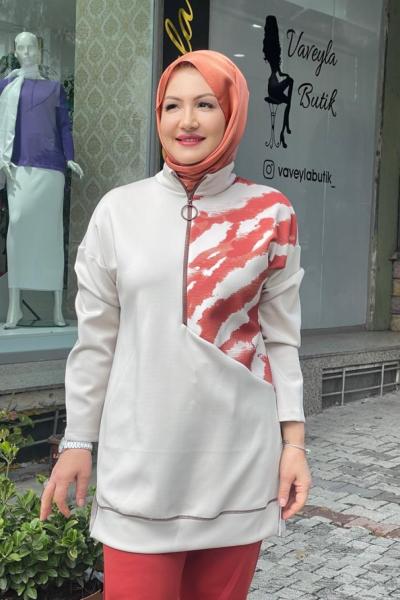 Sukuba tunık önden fermarlı Ekru